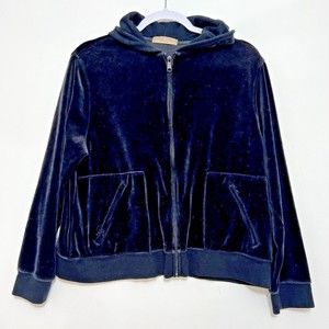 I.E. Relaxed Velour Zip Up Black Hoodie Track Y2K Jacket Petite Size Lar…
